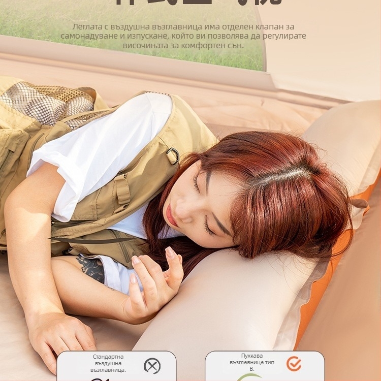 Автоматично надуващ се въздушен матрак за къмпинг на открито — преносим спален под, повърхност от композитна тъкан