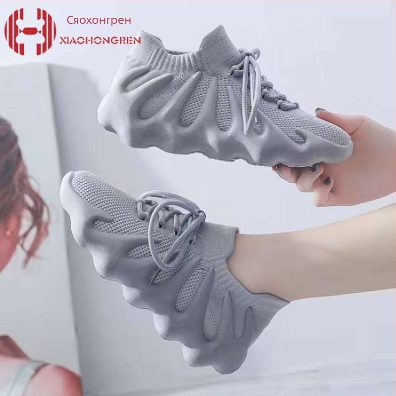 Женски дишащи мрежести обувки за бягане, стретч горнище, кожена носна част, средно високи, гумена подметка, връзки