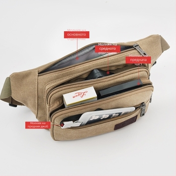 Мъжка платнена поясна чанта, урбанистичен стил, дишаща, подходяща за пътуване за отдих