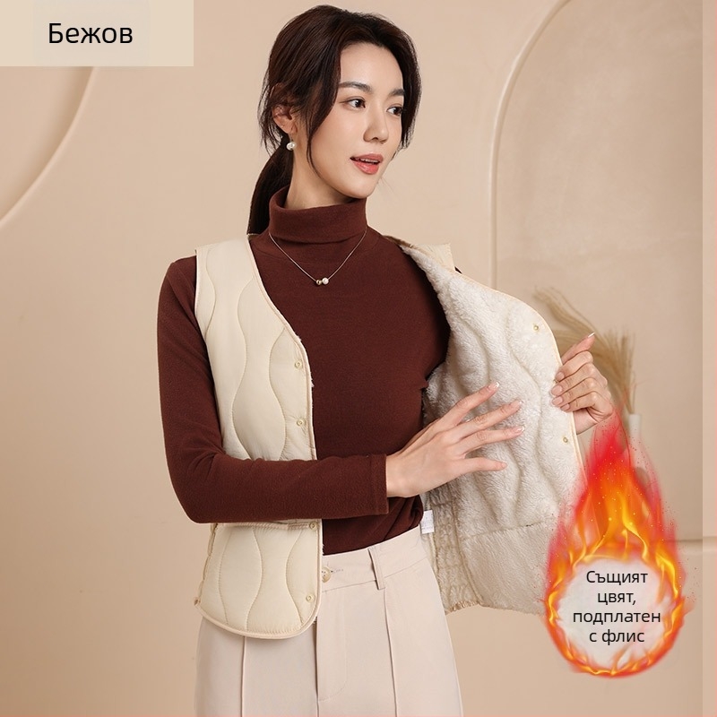 Жилетка за дами от найлон с памучен пълнител, V-образно деколте, с тесен силует, къса дължина