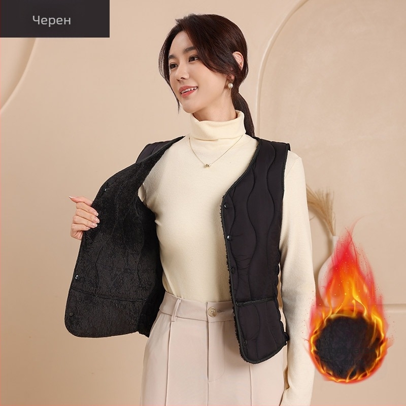 Жилетка за дами от найлон с памучен пълнител, V-образно деколте, с тесен силует, къса дължина