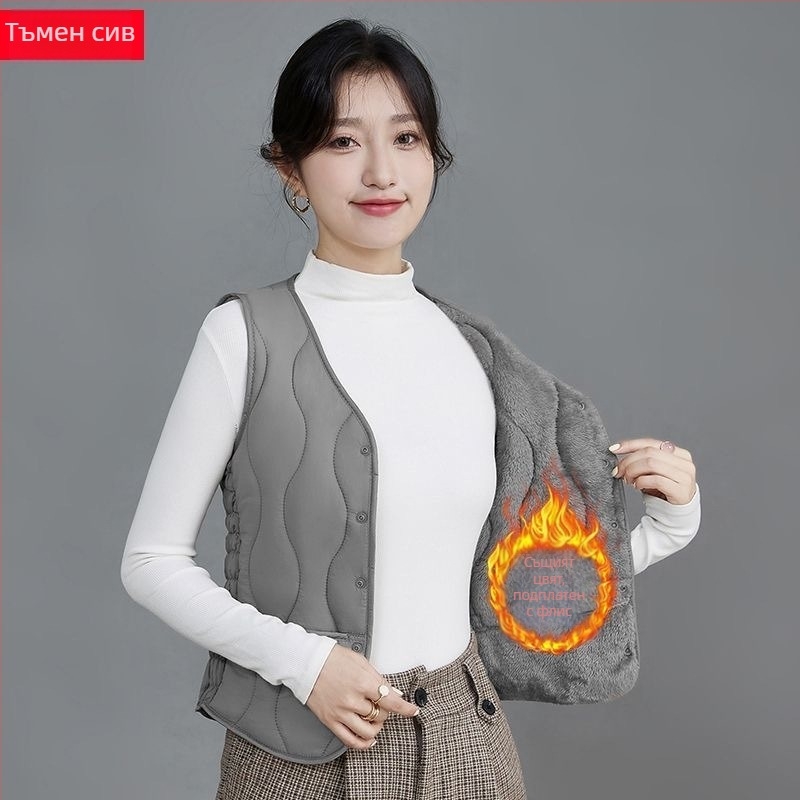 Жилетка за дами от найлон с памучен пълнител, V-образно деколте, с тесен силует, къса дължина