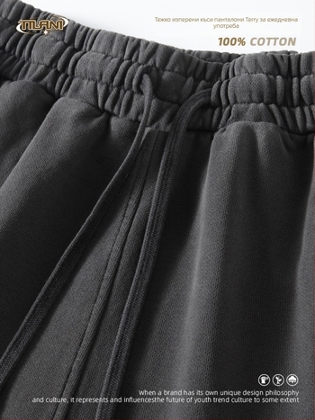 Къси спортни панталони за мъже и жени, памук 100%, свободен силует, връзка за пристягане, микроеластичност, ежедневна употреба