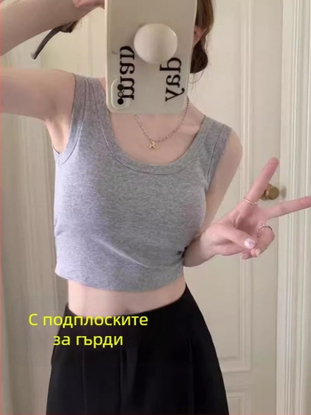 Женски ултра къс тенк топ с подплата за бюста и обвиващ дизайн - без ръкави, полиестер 90–95%, презрамков стил, двойни презрамки
