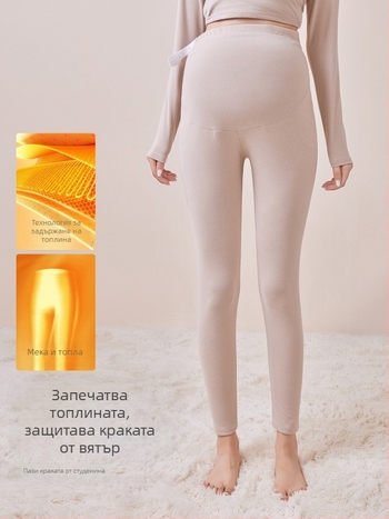 Панталони за бременни с флисово подплата, дълги, средна дебелина, полиестер 80–90%, опора за корема