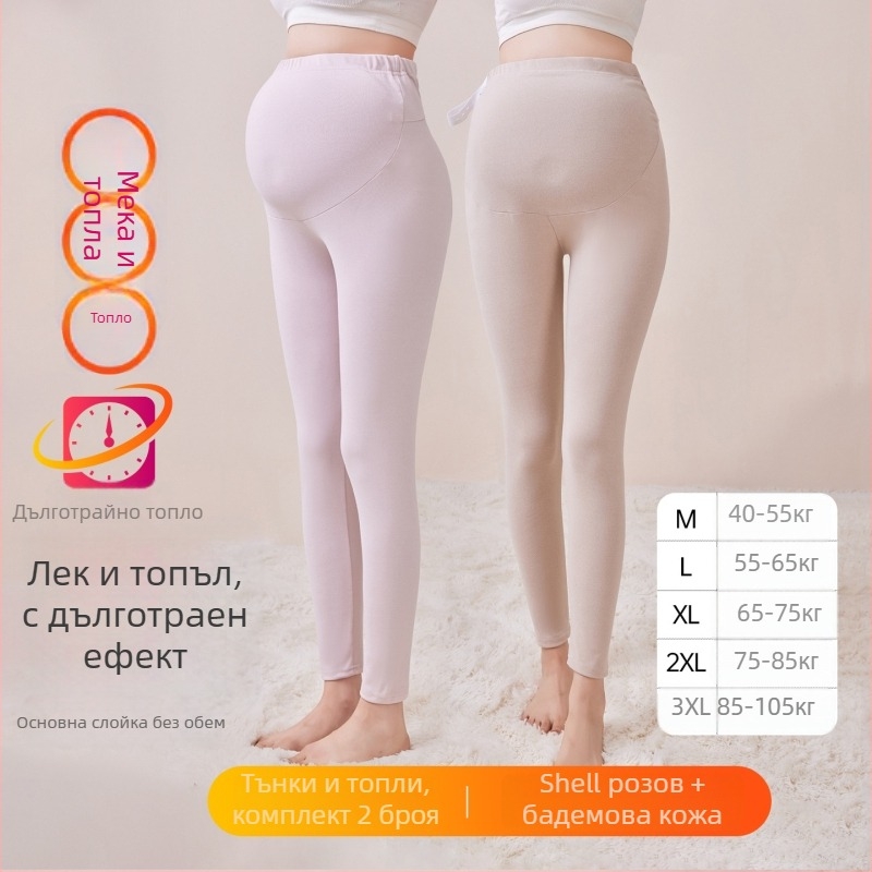 Панталони за бременни с флисово подплата, дълги, средна дебелина, полиестер 80–90%, опора за корема