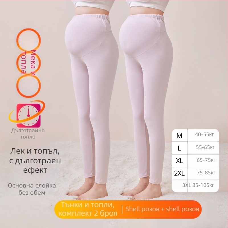 Панталони за бременни с флисово подплата, дълги, средна дебелина, полиестер 80–90%, опора за корема