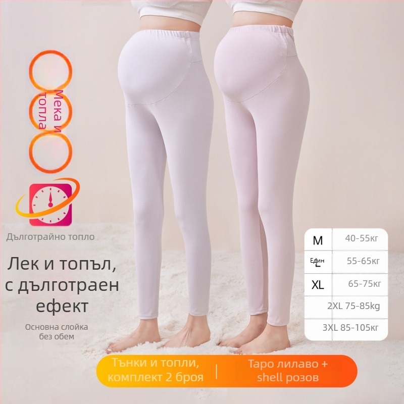 Панталони за бременни с флисово подплата, дълги, средна дебелина, полиестер 80–90%, опора за корема