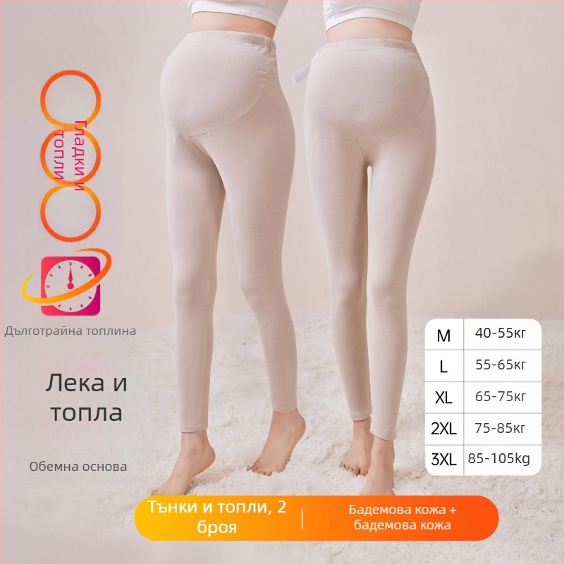 Панталони за бременни с флисово подплата, дълги, средна дебелина, полиестер 80–90%, опора за корема