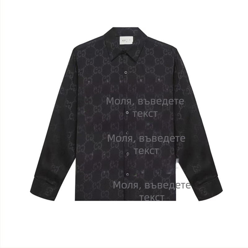 Риза с дълги ръкави, пълен принт и велкро закопчаване, свободен силует, яка с ревер и бродирани детайли