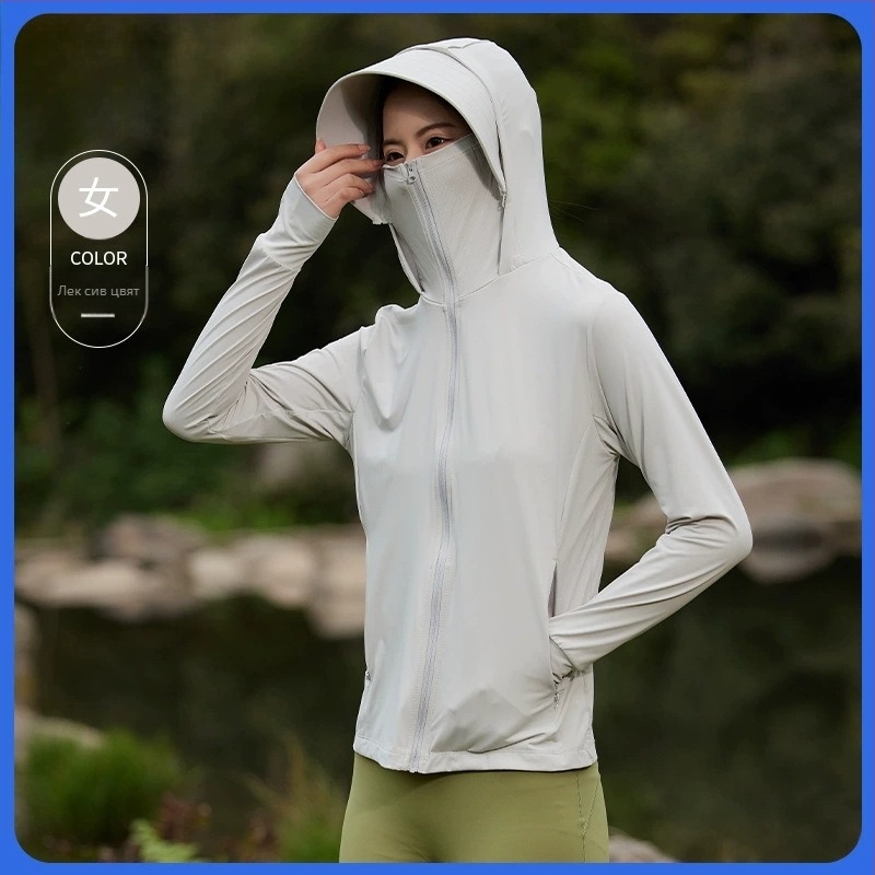 Дамска UV защита от нейлон Ice Silk - UPF50+, дълги ръкави, дишаща, с козирка, 80-90% нейлон, <30% спандекс, пролет 2025