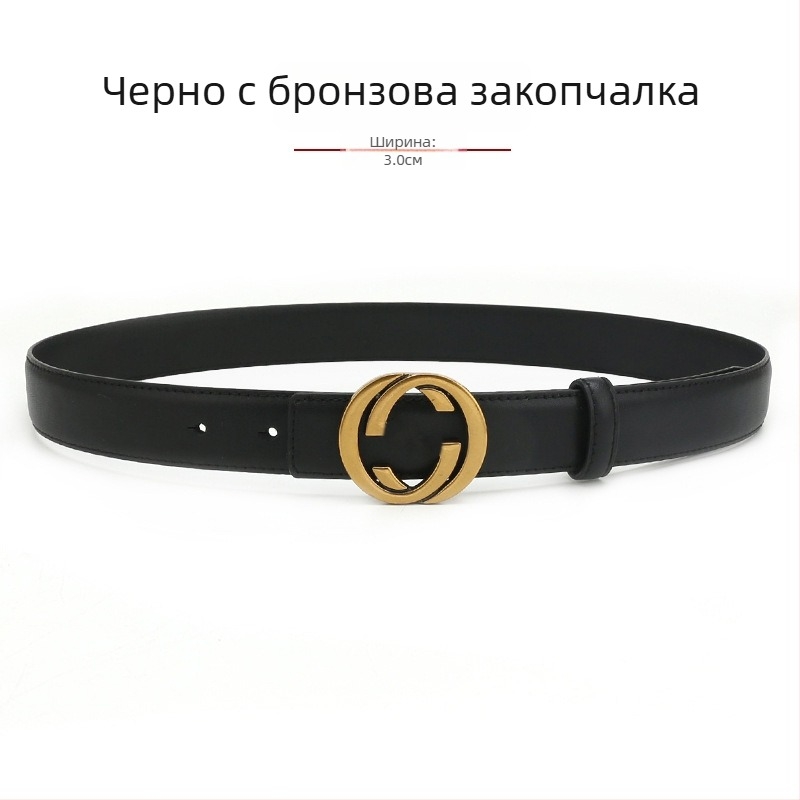 Дамски кожен колан от естествена кожа с гладка катарама от сплав, ширина 2-4 см, втори слой кожа, винтидж финиш с електроплакиране, нишов стил