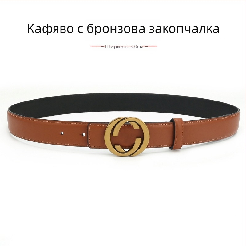 Дамски кожен колан от естествена кожа с гладка катарама от сплав, ширина 2-4 см, втори слой кожа, винтидж финиш с електроплакиране, нишов стил