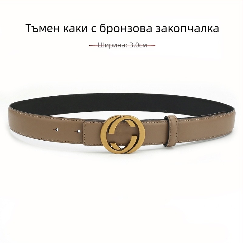 Дамски кожен колан от естествена кожа с гладка катарама от сплав, ширина 2-4 см, втори слой кожа, винтидж финиш с електроплакиране, нишов стил