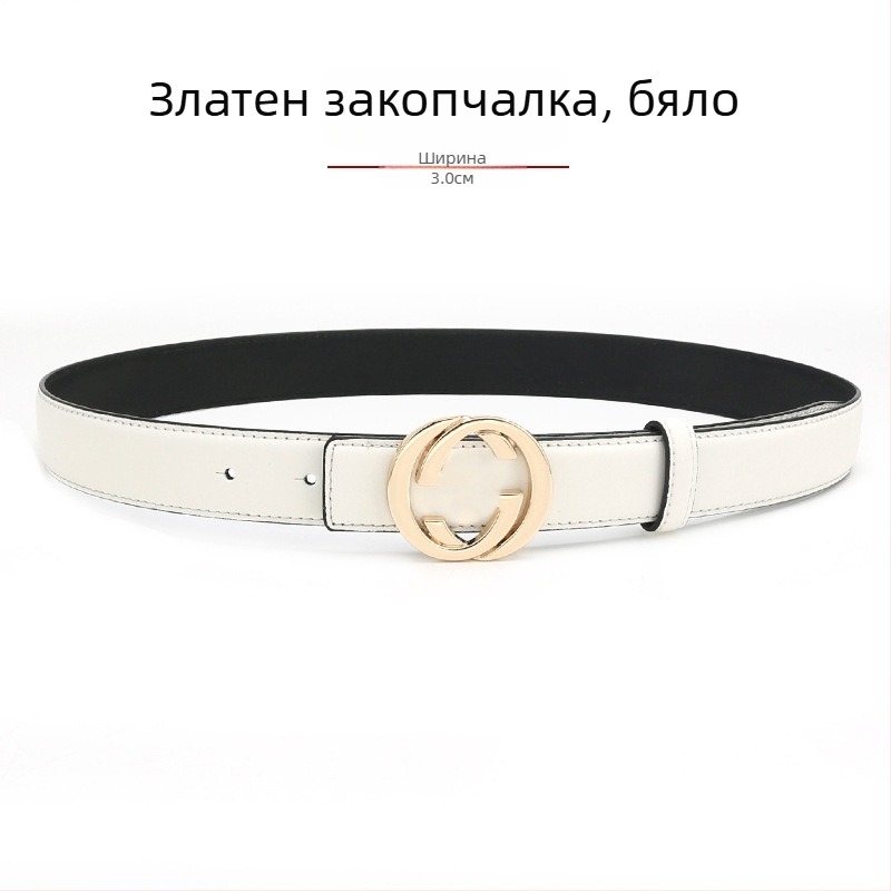 Дамски кожен колан от естествена кожа с гладка катарама от сплав, ширина 2-4 см, втори слой кожа, винтидж финиш с електроплакиране, нишов стил