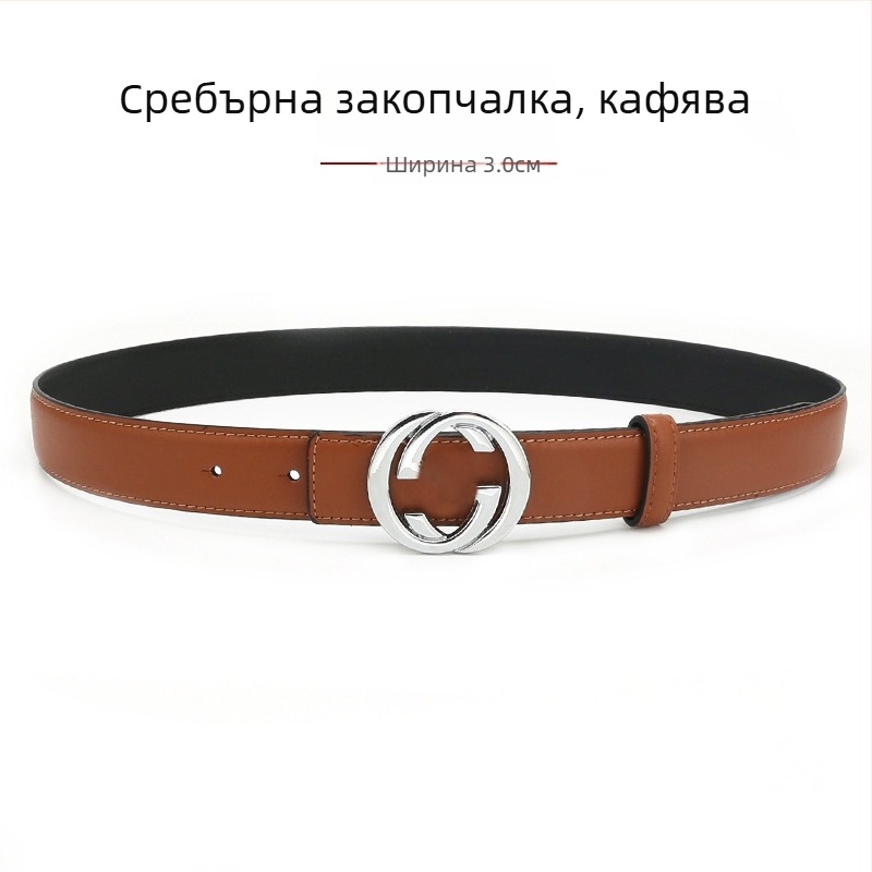 Дамски кожен колан от естествена кожа с гладка катарама от сплав, ширина 2-4 см, втори слой кожа, винтидж финиш с електроплакиране, нишов стил