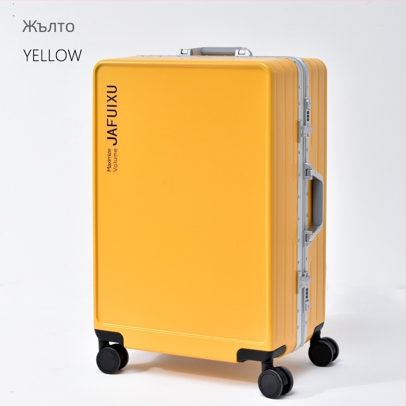 Унисекс твърд куфар с алуминиева рамка, PC корпус и универсални колела, капацитет 56–75 л, с ключалка