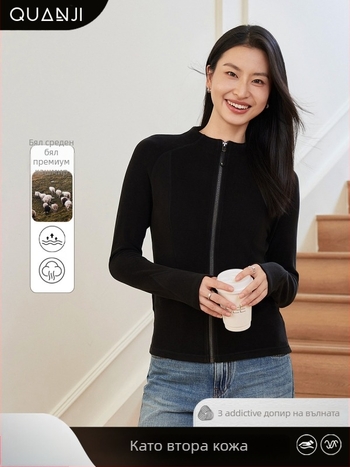 Дамско акрилно палто, тясна кройка, с цип, дълги ръкави, стойкова яка