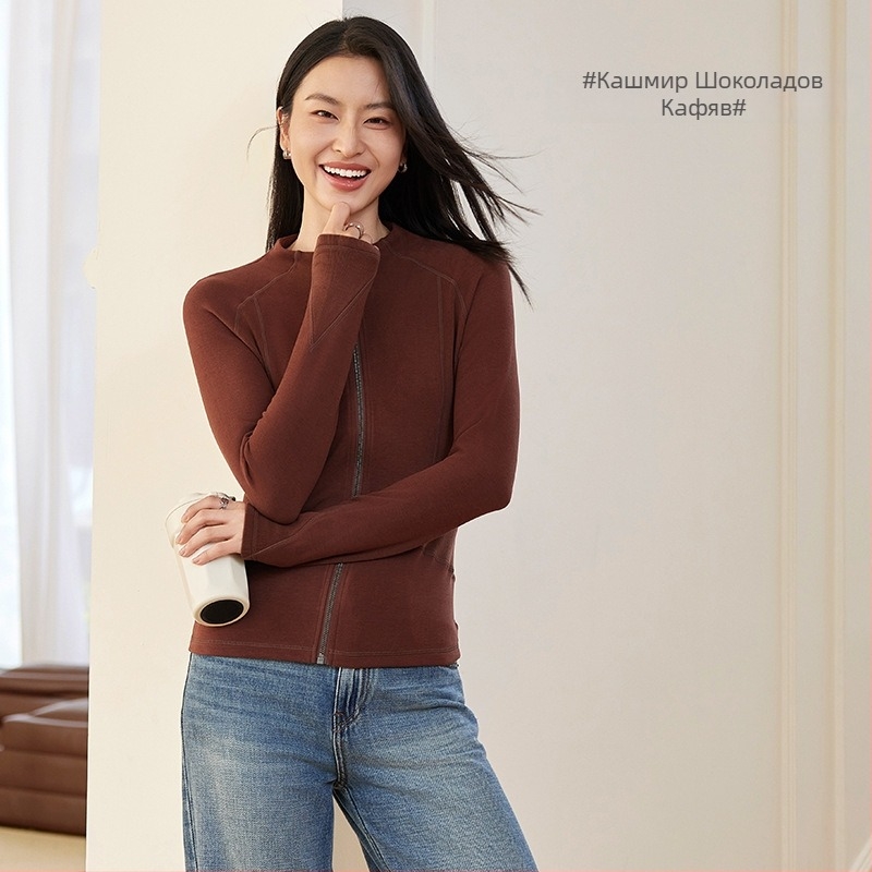 Дамско акрилно палто, тясна кройка, с цип, дълги ръкави, стойкова яка