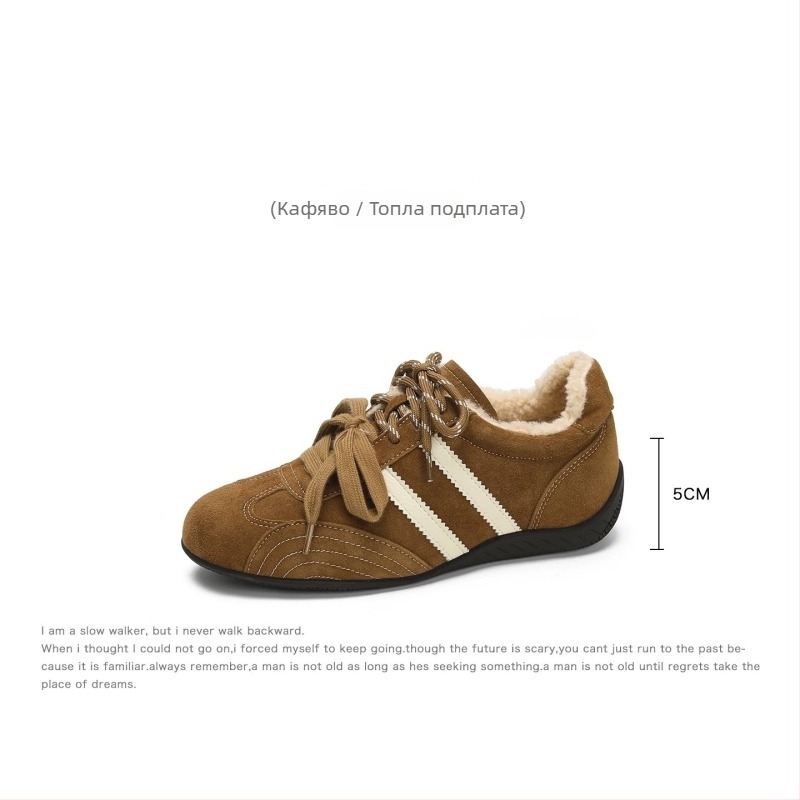 Дамски маратонки от естествена кожа и набук, нисък връх, 5 см вътрешно повдигане, подплатени с вълна и кашмир, зимно-ежедневни спортни обувки