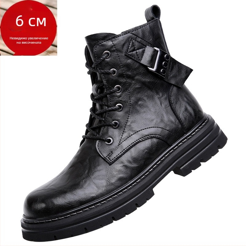 Dragonfly мъжки кожени ботуши в британски стил, Мартин ботуши с ниско голенище, горна част от първи слой телешка кожа, подплата и стелка от свинска кожа, вулканизирана гумена подметка, функция за повишаване на височината