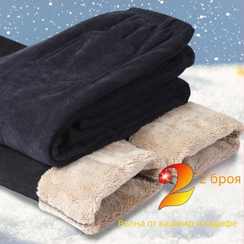Corduroy панталони за мъже с флис подплата, висока талия, свободна кройка, връзка за стягане