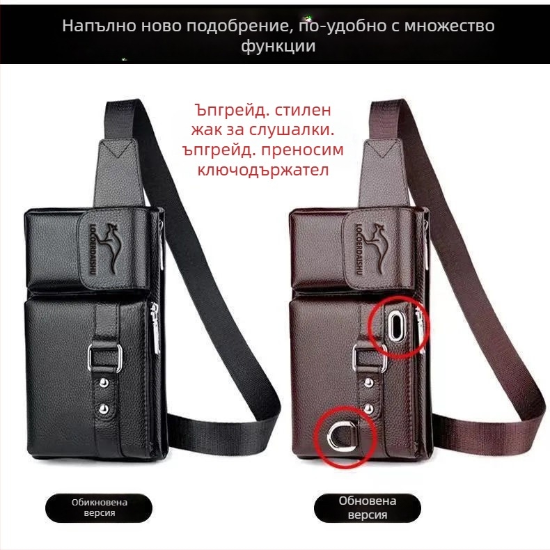 Мъжка поясна чанта от PU кожа, водоустойчива, подплата полиестер, уличен тренд стил, подходяща за бизнес пътувания