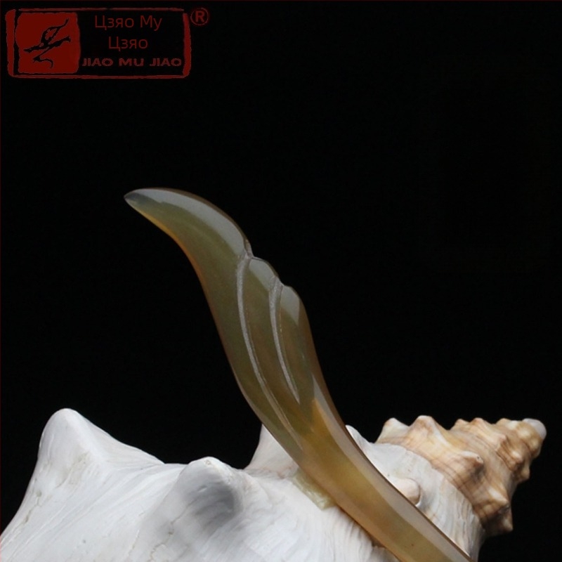 Щипка за коса от рог на як, ръчно издялана в етнически стил за дами, класическа