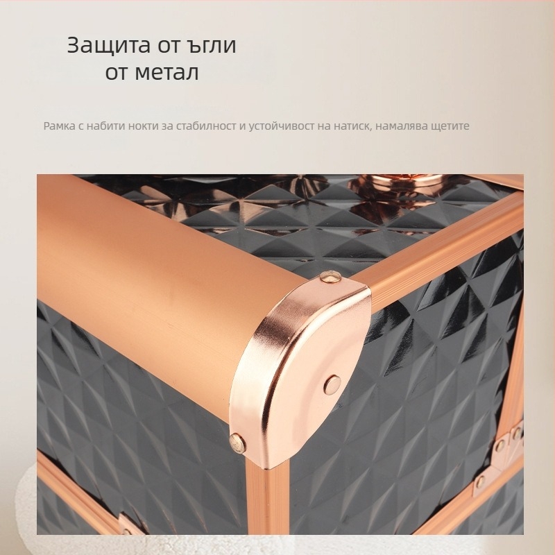 Parkerville козметична кутия за съхранение с ключалка, портативна, голям капацитет, многослойна разделителна система, метален корпус, колела