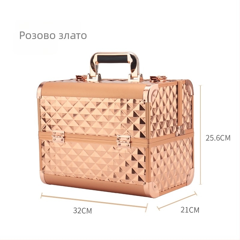 Parkerville козметична кутия за съхранение с ключалка, портативна, голям капацитет, многослойна разделителна система, метален корпус, колела