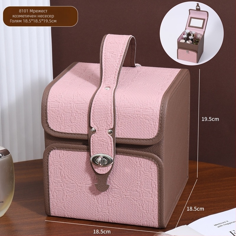 Козметична кутия за съхранение, сгъваема и преносима, голям капацитет; материал PC; тегло 1,2 кг; разширителен слой: да; метод на отваряне: заключваща закопчалка; колела: въртящи се във всички посоки.
