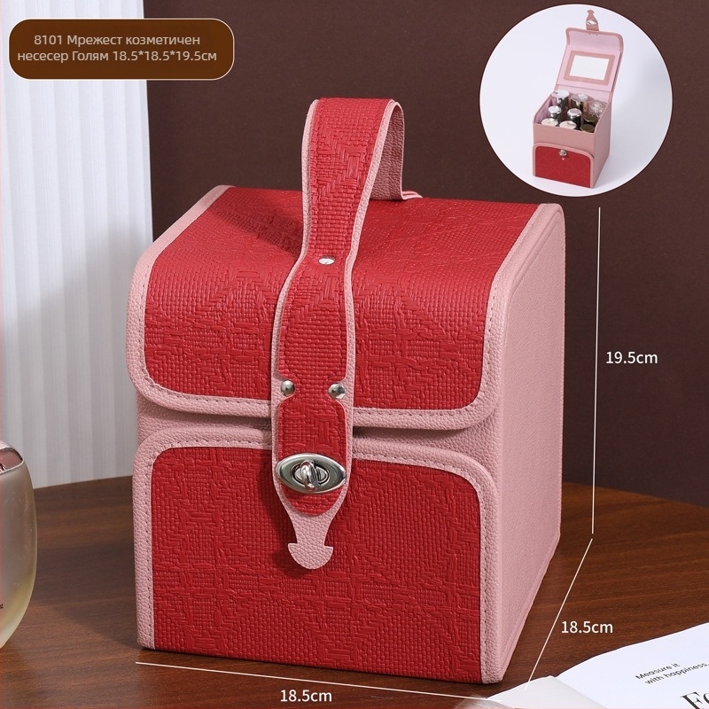 Козметична кутия за съхранение, сгъваема и преносима, голям капацитет; материал PC; тегло 1,2 кг; разширителен слой: да; метод на отваряне: заключваща закопчалка; колела: въртящи се във всички посоки.