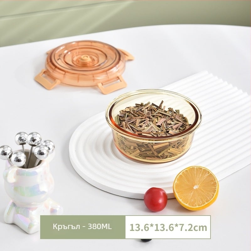 Стъклена кутия за обяд с двойно отделение, хранително безопасно стъкло, запазване на свежестта, подходяща за микровълнова