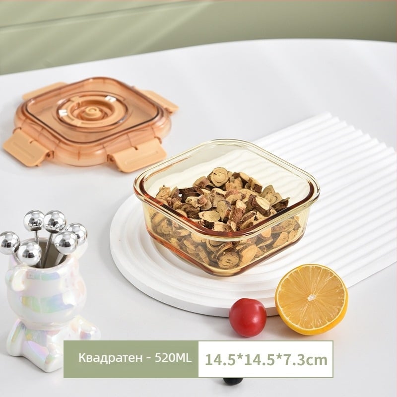 Стъклена кутия за обяд с двойно отделение, хранително безопасно стъкло, запазване на свежестта, подходяща за микровълнова