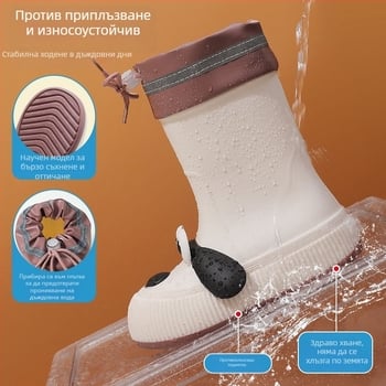 Дъждовни ботуши за деца, унисекс, cartoon дизайн, PVC горна част, средна височина на маншета (мидкалф), подплатени с флис, за възраст 13–16.