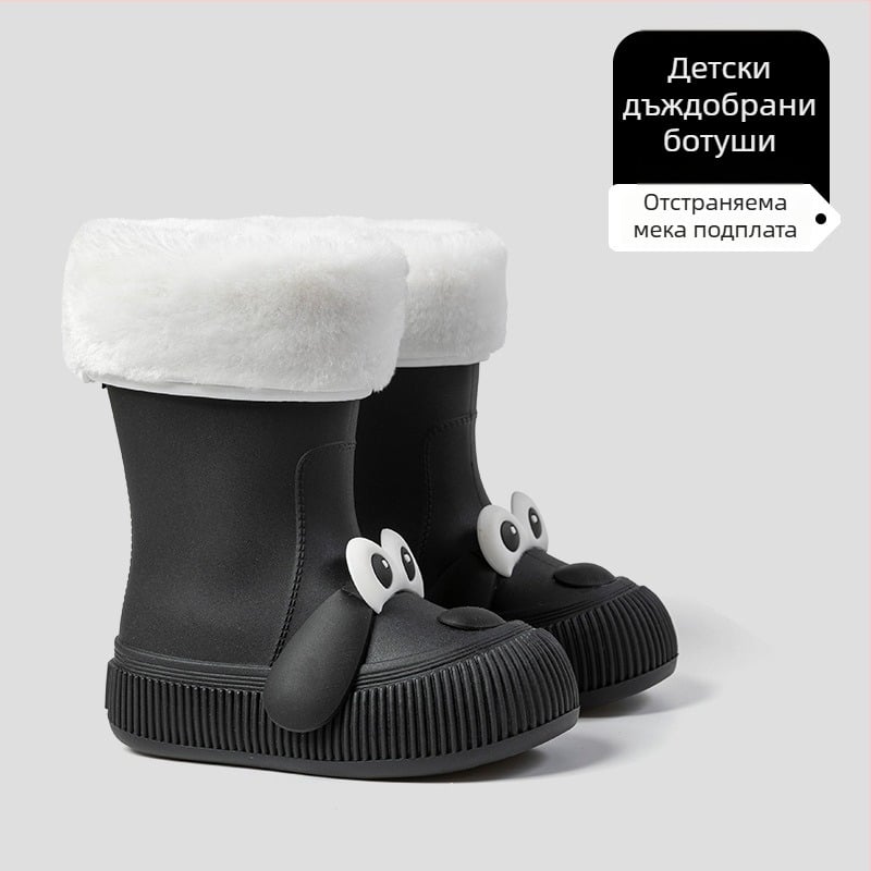 Дъждовни ботуши за деца, унисекс, cartoon дизайн, PVC горна част, средна височина на маншета (мидкалф), подплатени с флис, за възраст 13–16.