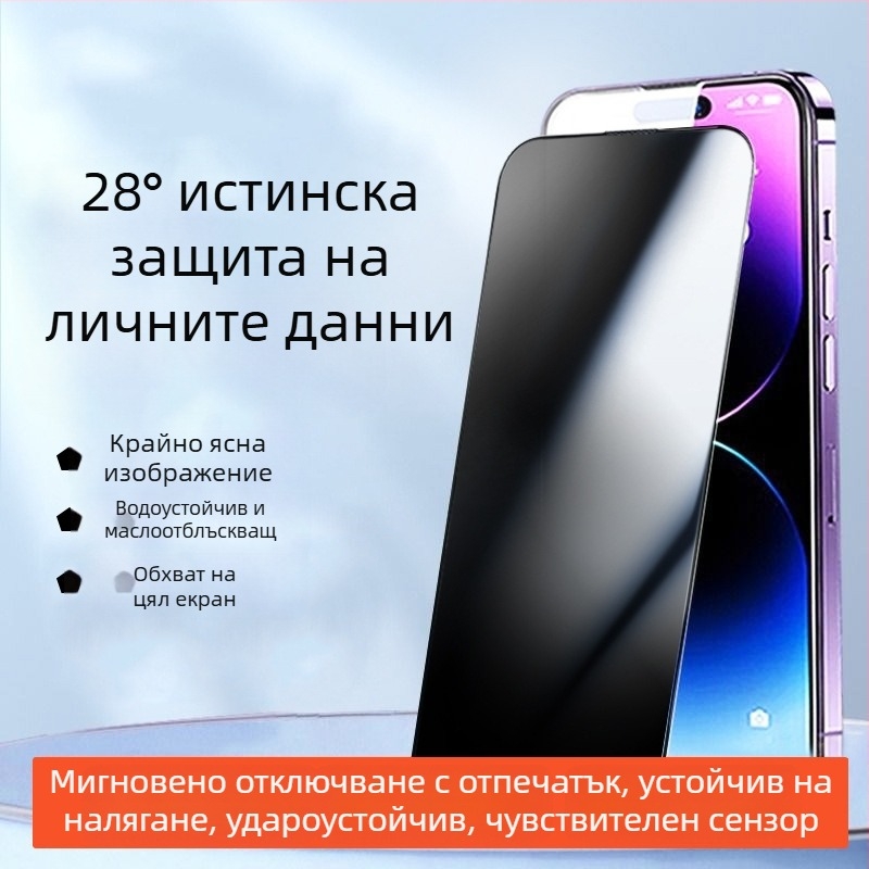 Защитно покритие за дисплей от закалено стъкло с анти-peep и защита от изпускане за iPhone 11–14 Pro/Max