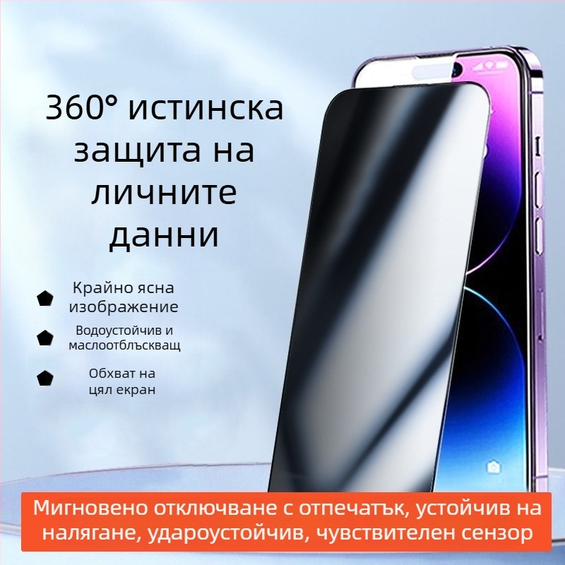 Защитно покритие за дисплей от закалено стъкло с анти-peep и защита от изпускане за iPhone 11–14 Pro/Max