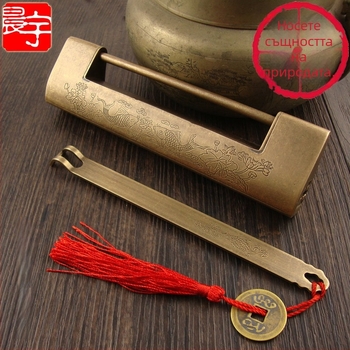 Хоризонтално шкафно заключване от месинг, стил Нов Китайски, антично-ретро оформление, модел Удебелен месингов заключващ механизъм, марка Chengyu