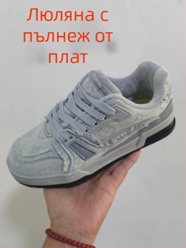 Маратонки с деним горна част, кръгла носна част, дишащи, PU подметка, нисък глезен