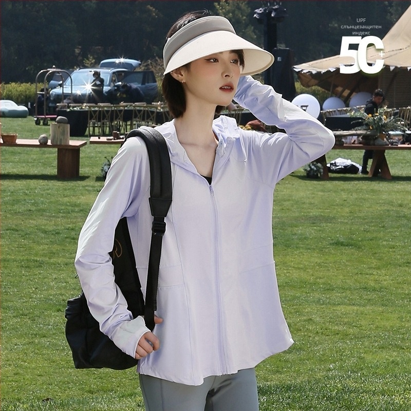 Дамска слънцезащитна ветровка за лято, дишаща и лека, UV защита UPF50+, с качулка, полиестер