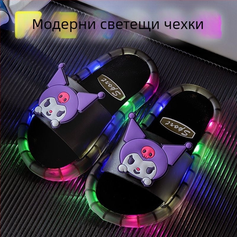 Детски светещи карикатурни пантофи с PVC горна част и подметка, антихлъзгащи, износоустойчиви, за деца на възраст 1–3 години