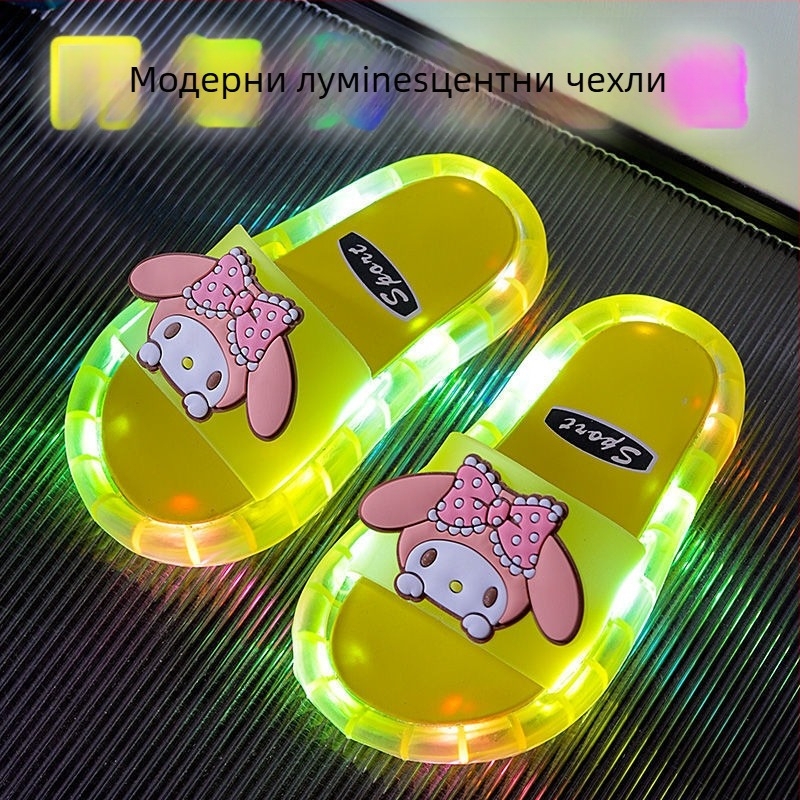 Детски светещи карикатурни пантофи с PVC горна част и подметка, антихлъзгащи, износоустойчиви, за деца на възраст 1–3 години