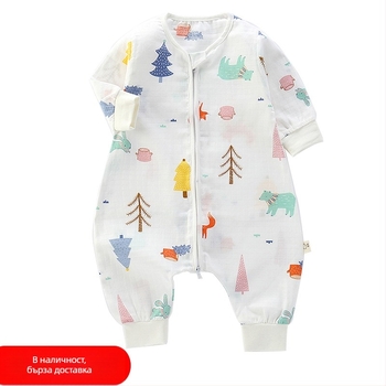 Детски спален чувал, тънък двуслоен памучна муслина, карикатурен принт, цип найлон, безопасност клас А