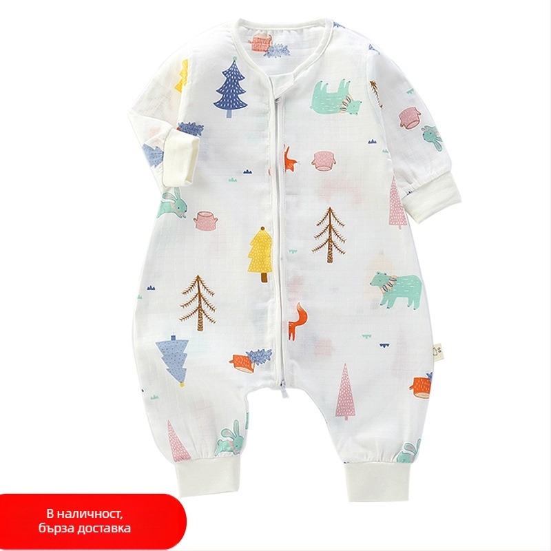 Детски спален чувал, тънък двуслоен памучна муслина, карикатурен принт, цип найлон, безопасност клас А