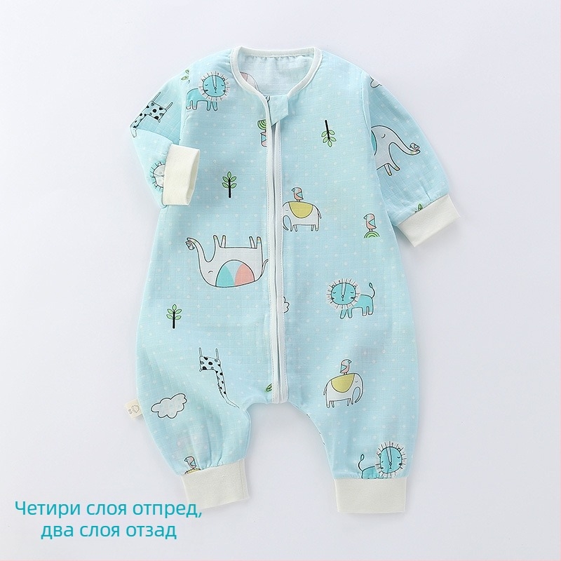 Детски спален чувал, тънък двуслоен памучна муслина, карикатурен принт, цип найлон, безопасност клас А