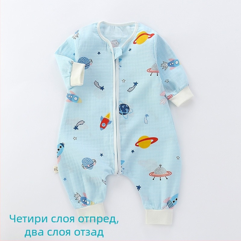 Детски спален чувал, тънък двуслоен памучна муслина, карикатурен принт, цип найлон, безопасност клас А