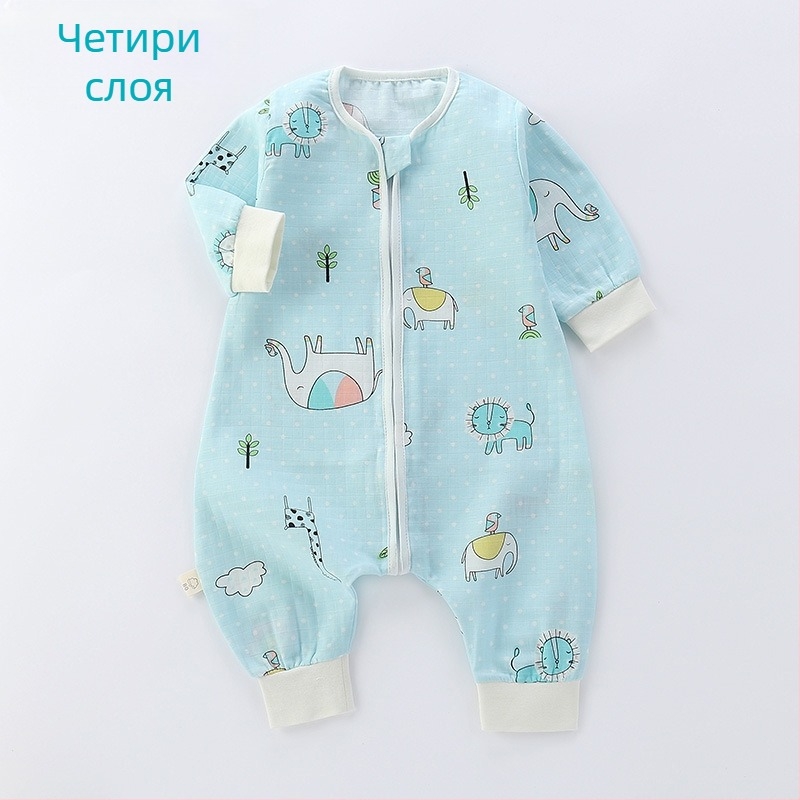 Детски спален чувал, тънък двуслоен памучна муслина, карикатурен принт, цип найлон, безопасност клас А