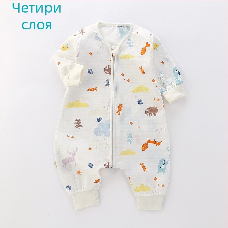 Детски спален чувал, тънък двуслоен памучна муслина, карикатурен принт, цип найлон, безопасност клас А