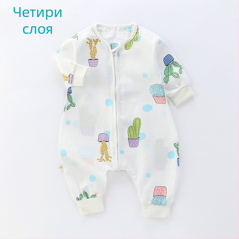 Детски спален чувал, тънък двуслоен памучна муслина, карикатурен принт, цип найлон, безопасност клас А